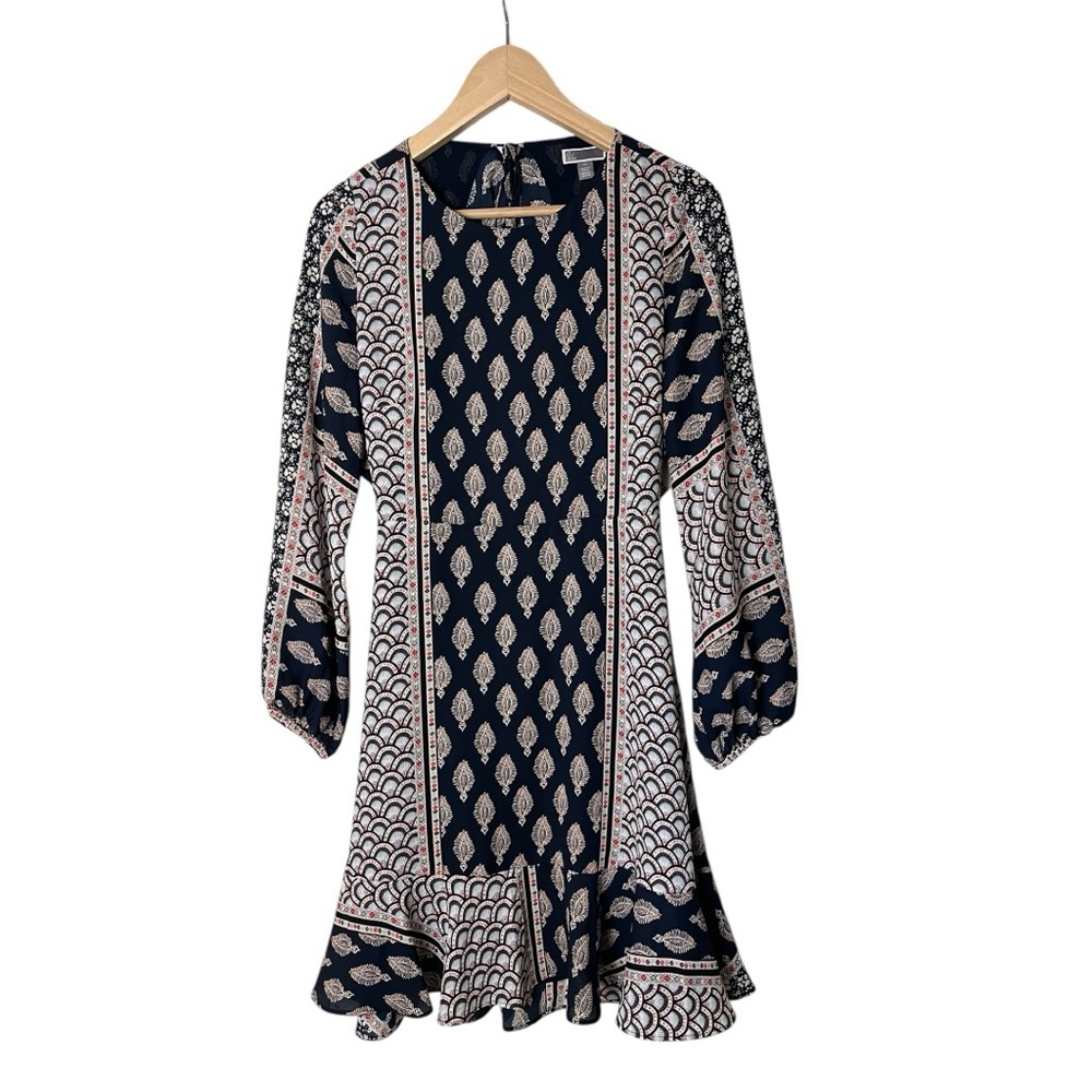 Anthropologie Chelsea 28 Blue Dress Flowy Open Back Paisley XS